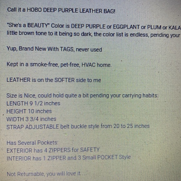 Stone Mountain GENUINE Deep Purple Leather Shoulder Bag NWT - Picture 15 of 15